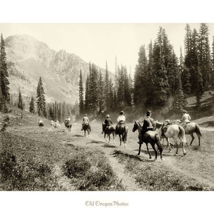 Riders on Indian Henry's Trail, Mt. Rainier - Asahel Curtis