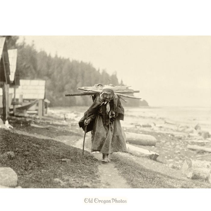 Makah Woman Carrying Firewood - Curtis