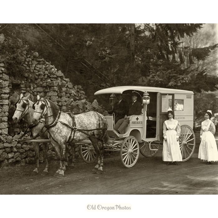 Horse-drawn Ambulance and Crew - Pacific Photo Co.