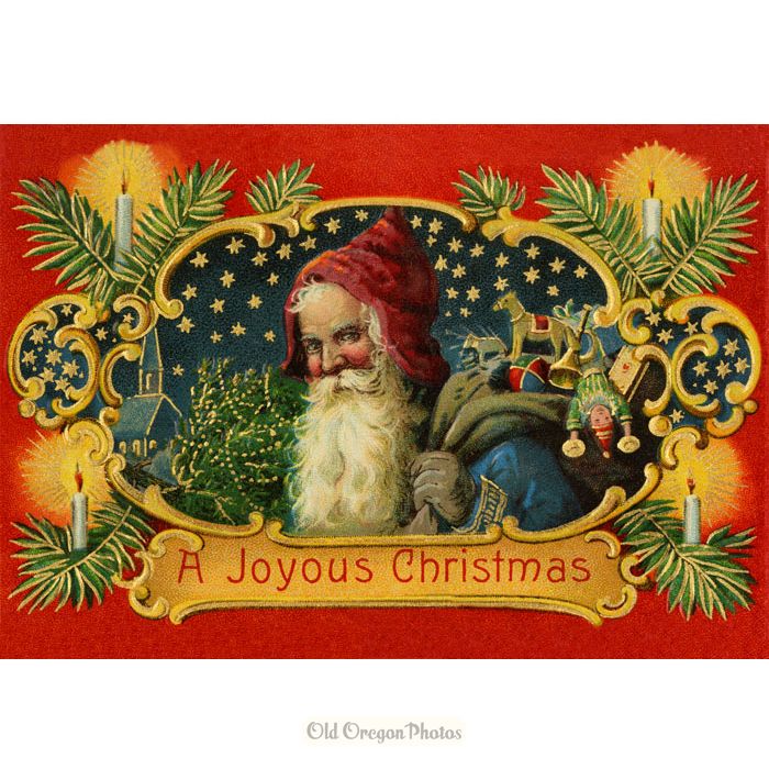 Vintage Christmas Card - Blue Robed Santa - 1912