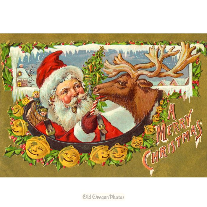 Vintage Christmas Card - Candy for a Reindeer - 1908