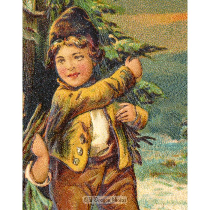 Vintage Christmas Card - Gathering Kindling - c. 1910 Vintage Christmas Card - Gathering Kindling - c. 1910