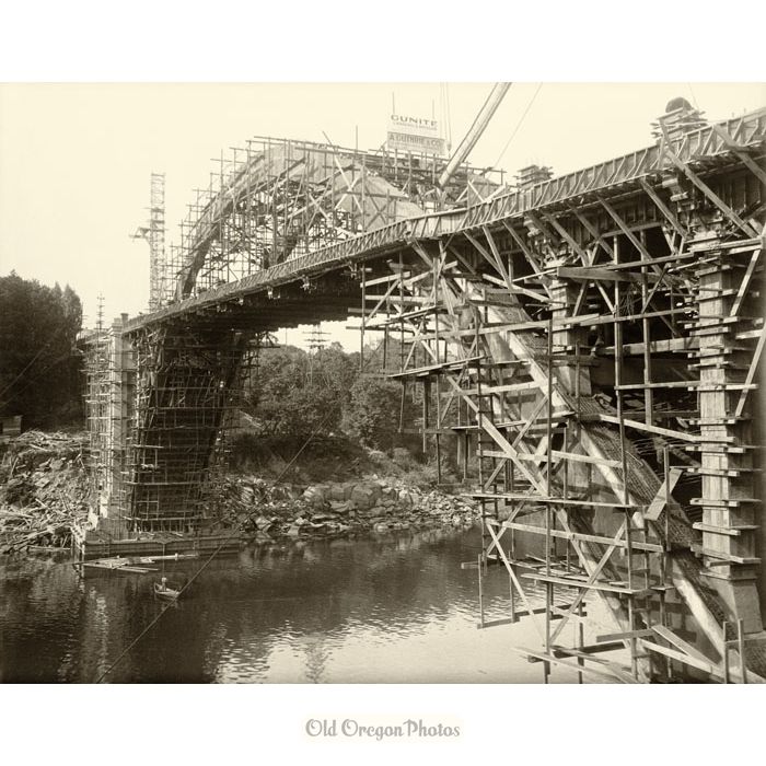 Nearly Completed Oregon City Bridge with Scaffolding - Eddy