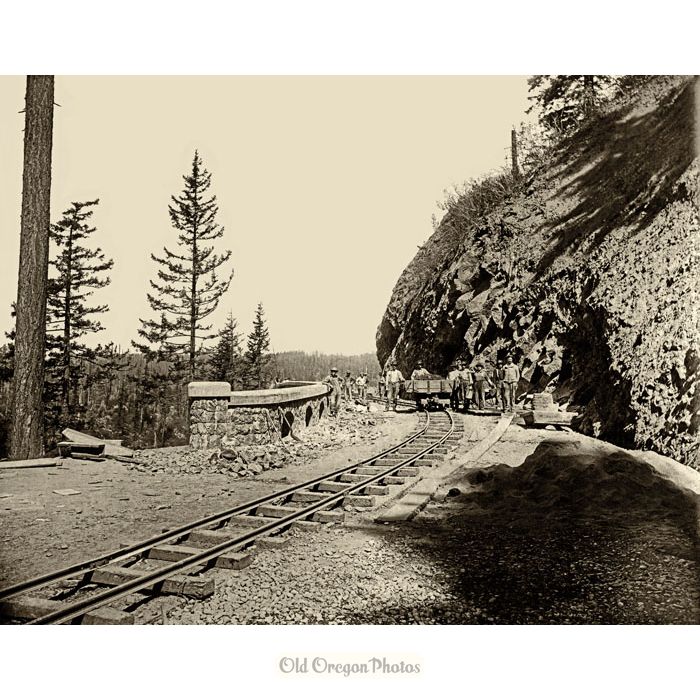 Construction of Columbia River Highway, with Temporary Railroad