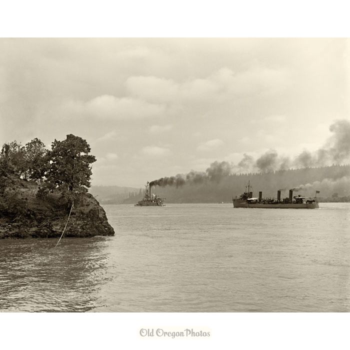 Navy Ships on the Columbia River - White