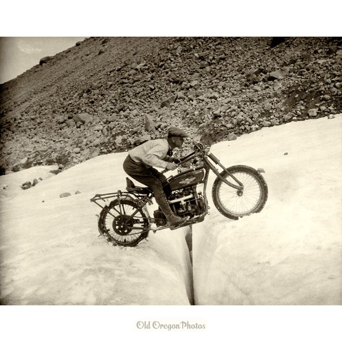 Wells Bennet Rides his Henderson 4 Up Mt. Hood - Wide World Photos