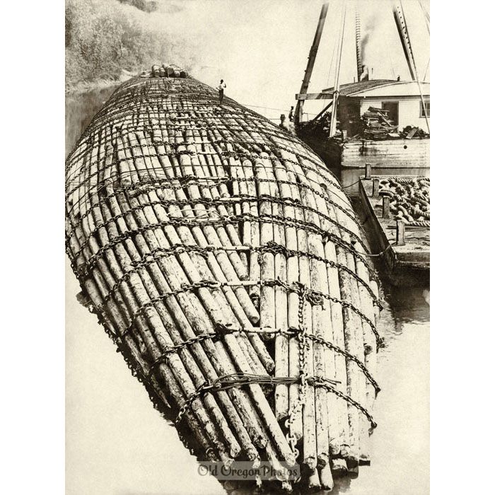 Logging - Finishing a Log Raft on the Columbia River - Ford