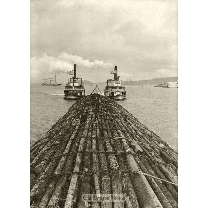 Sternwheelers M. F. Henderson & Shaver with Log Raft