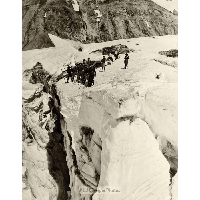 Climbers Overlooking a Crevasse at Nisqually Glacier - Rainier National Park Co.