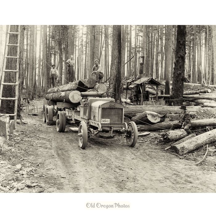 Crew with Early GMC 3 1/2 Ton Logging Truck - Webster and Stevens