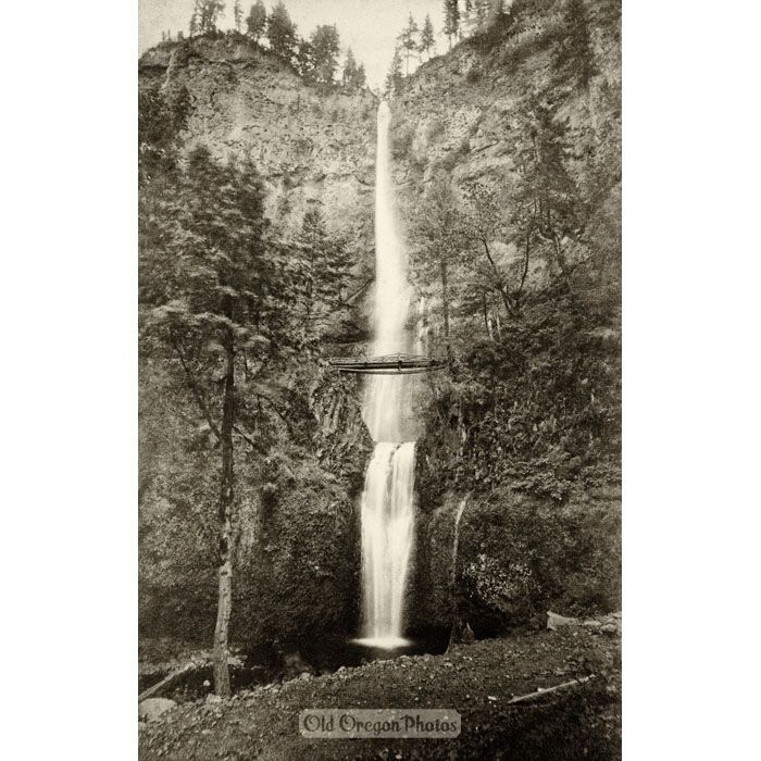Multnomah Falls with Original Timber Bridge - Isaac G. Davidson